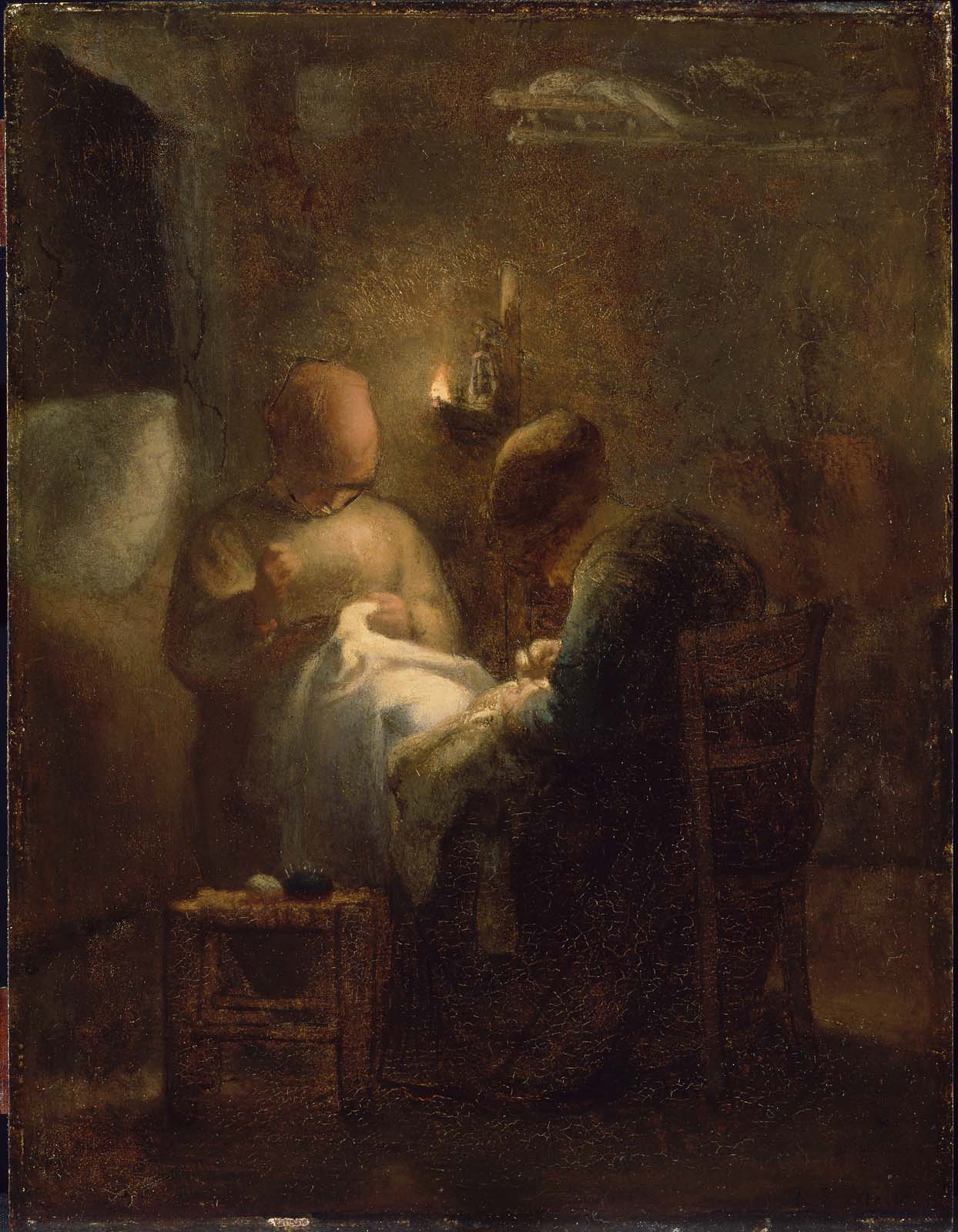 Femmes cousant à la lueur d'une lampe (La Veillée) - Jean-François Millet