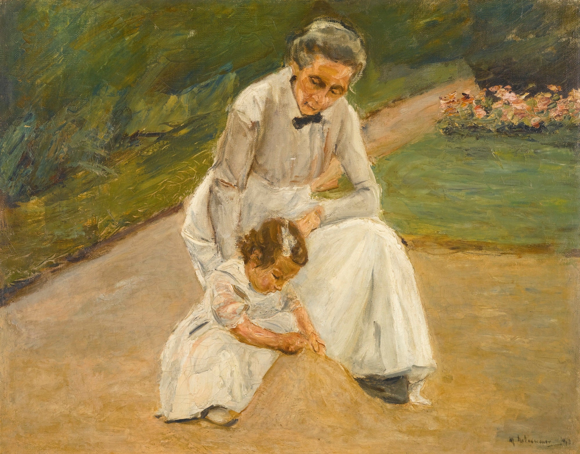 Wnuczka artysty i jej niania bawiące się w ogrodzie - Max Liebermann