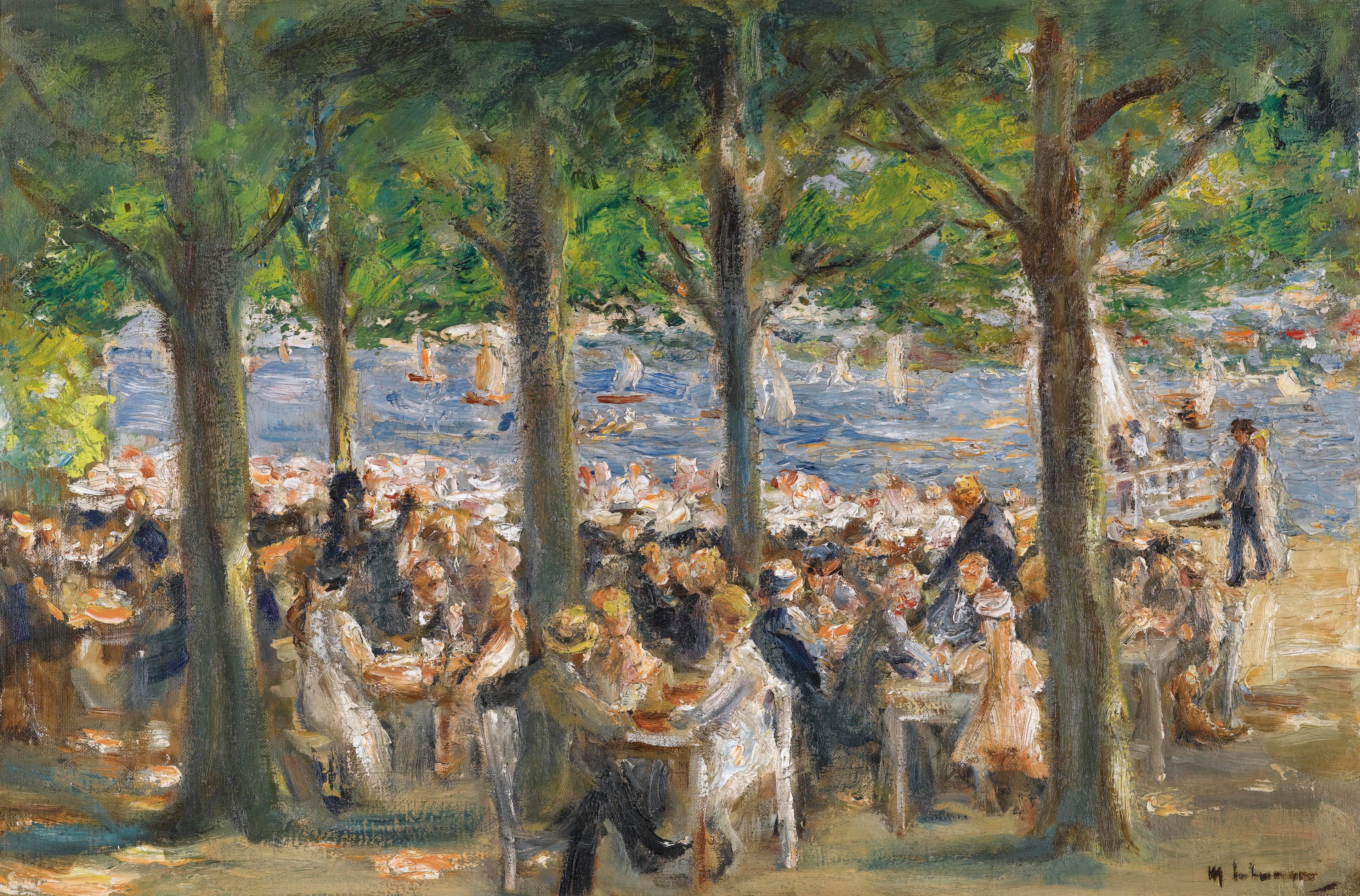 Biergarten nad Hawelą pod drzewami - Max Liebermann