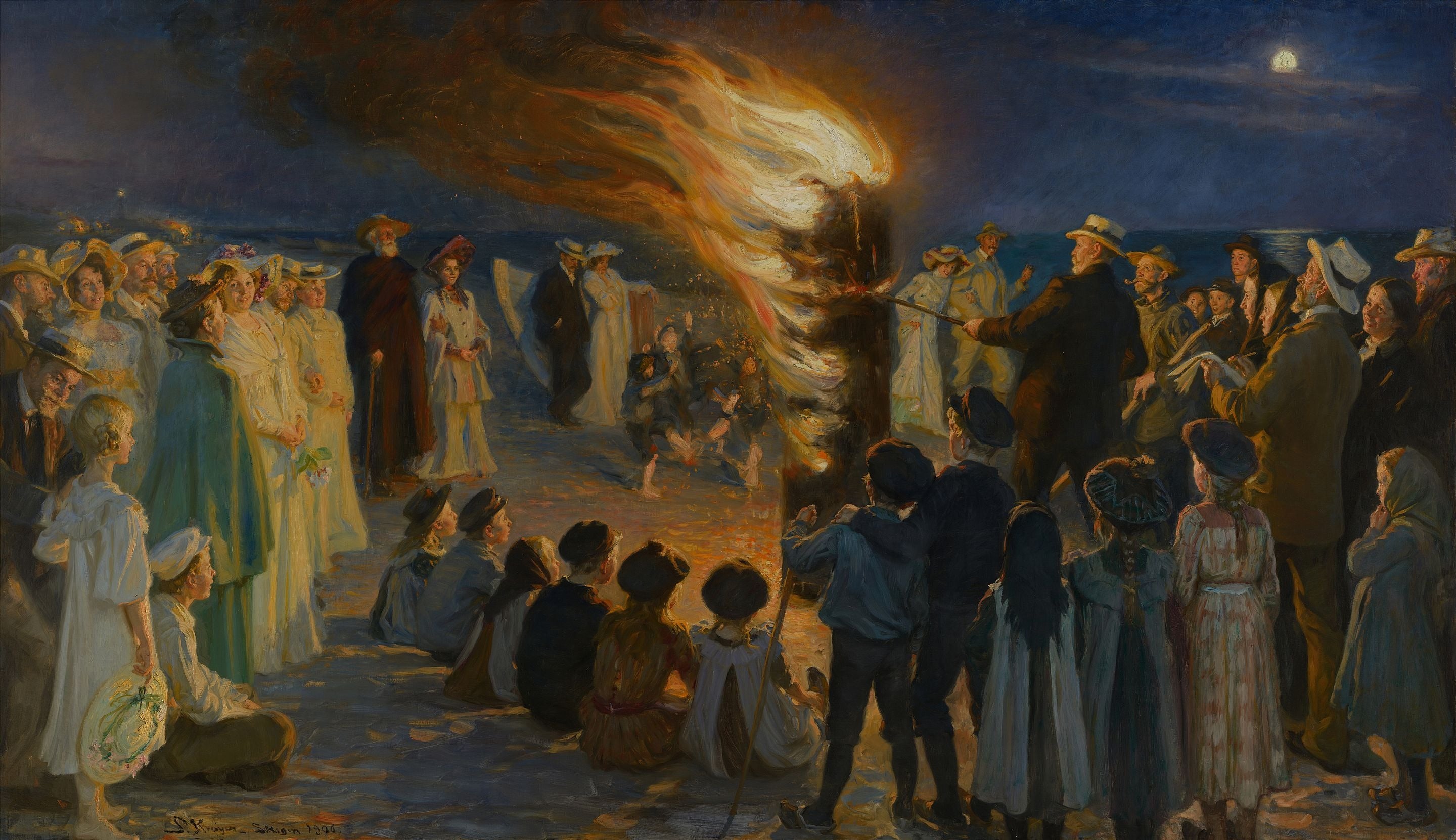 Ognisko w noc sylwestrową letniego przesilenia na plaży w Skagen - Peder Severin Krøyer