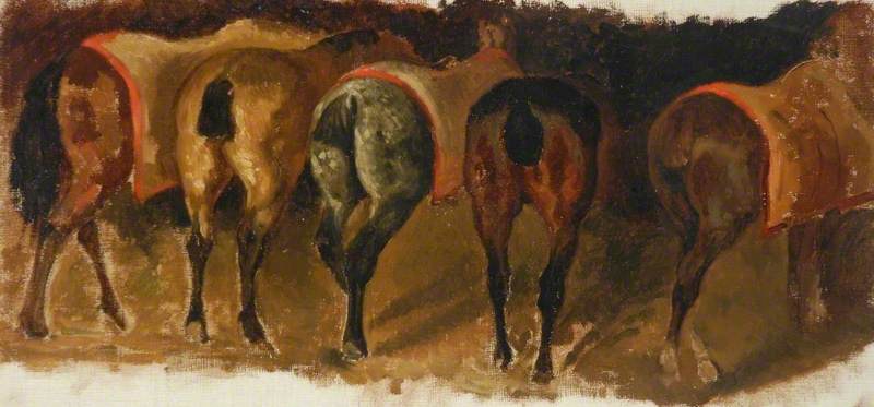 Reproduction du tableau « Chevaux debout dans une écurie - Théodore Géricault » par Alpha Reproduction en peinture à l’huile