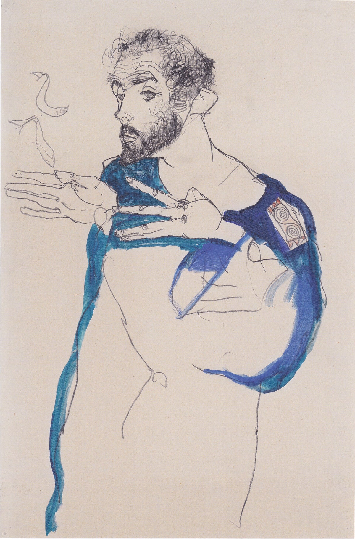 Egon Schiele, Gustav Klimt en blouse bleue, 1913