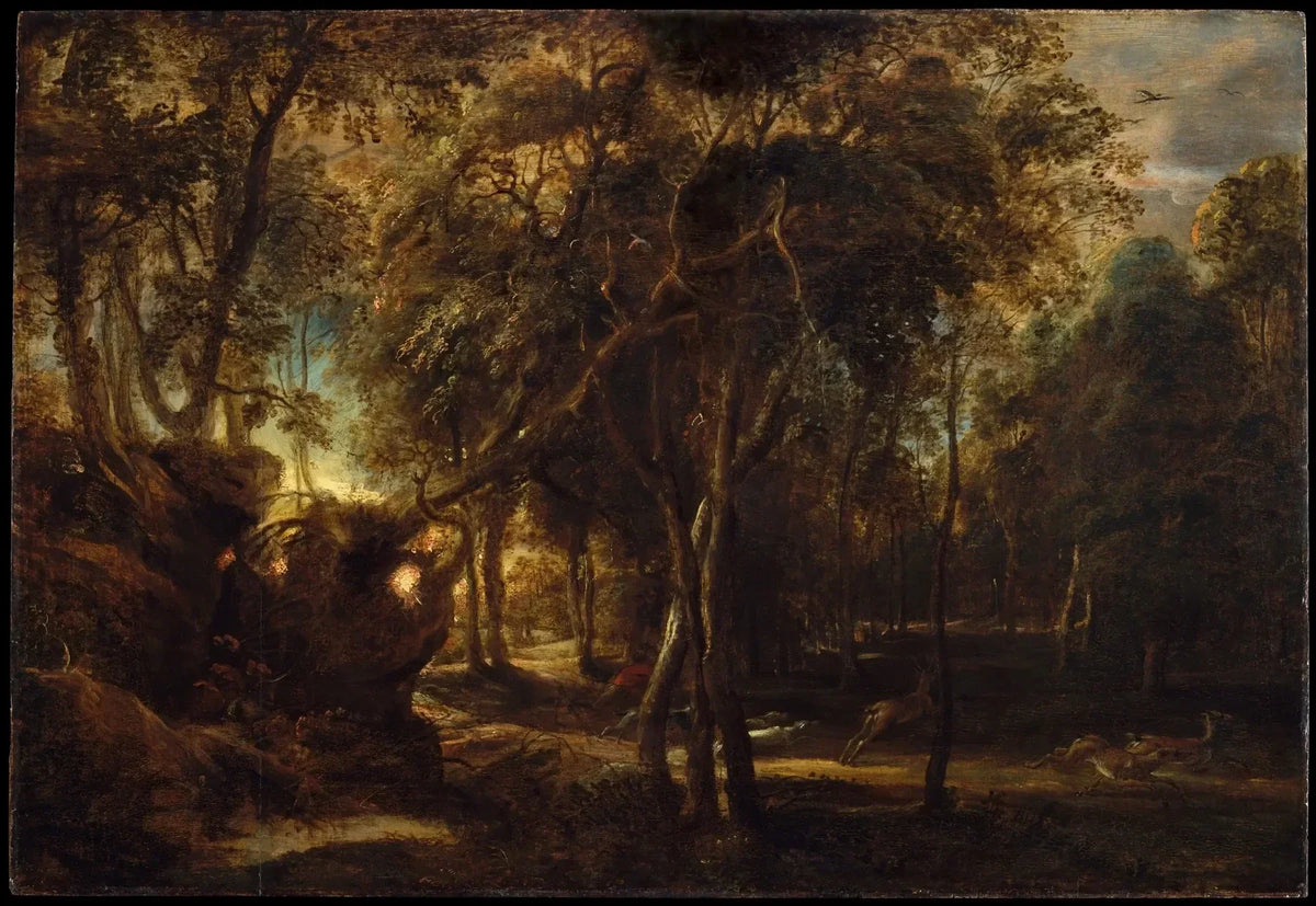 Une forêt à l’aube avec une chasse au cerf, peinture de Peter Paul Rubens