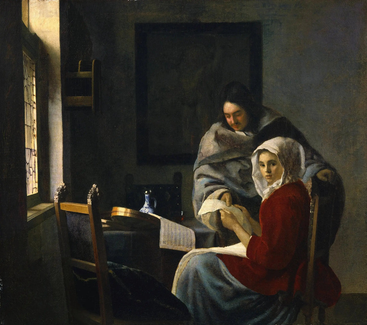 Jeune Fille interrompue dans sa musique de Vermeer, tableau entier