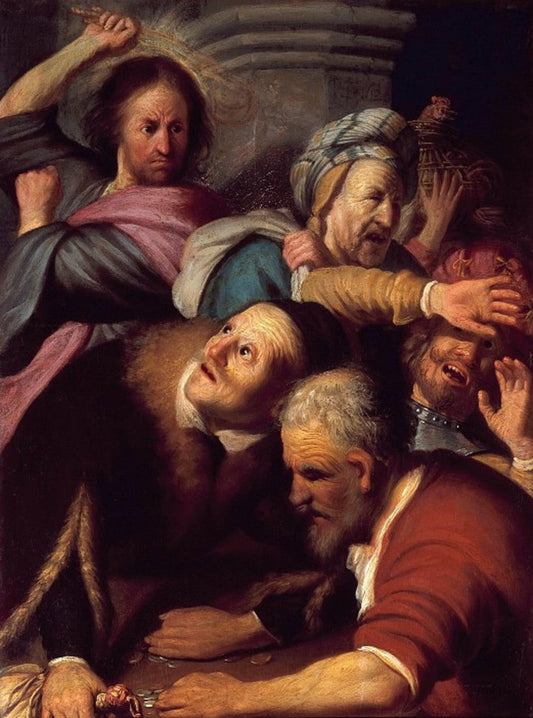 Jésus et les changeurs de monnaie - Rembrandt van Rijn - Reproductions de tableaux et peintures haut de gamme