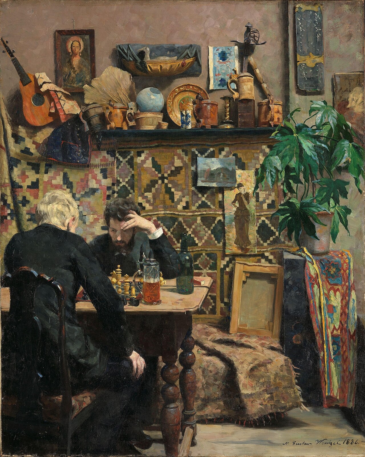 Joueurs d’échecs, Gustav Wentzel, 1886, peinture à l’huile