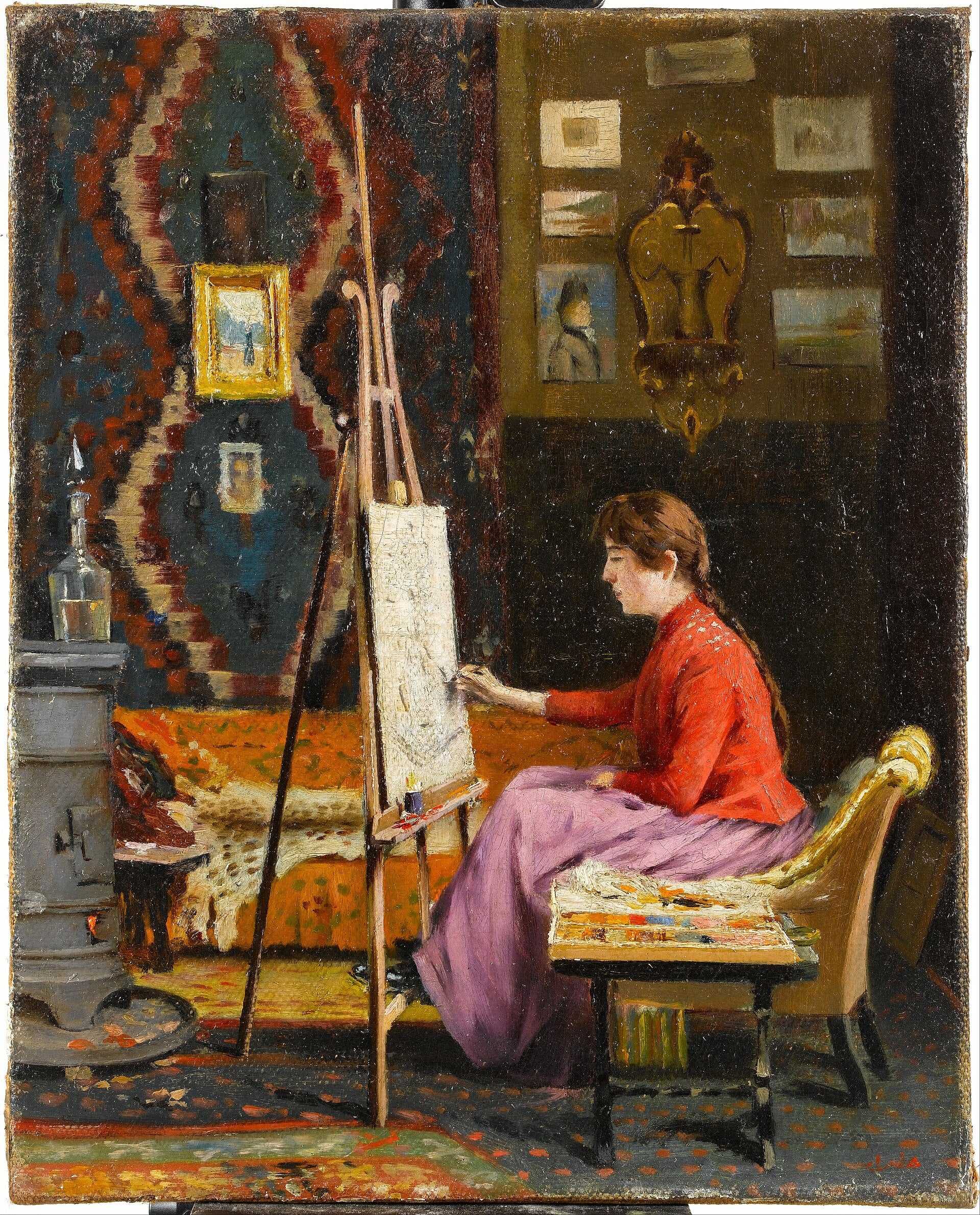 La Jeune Peintre dans son atelier — Halil Paşa, vers 1900, huile sur toile