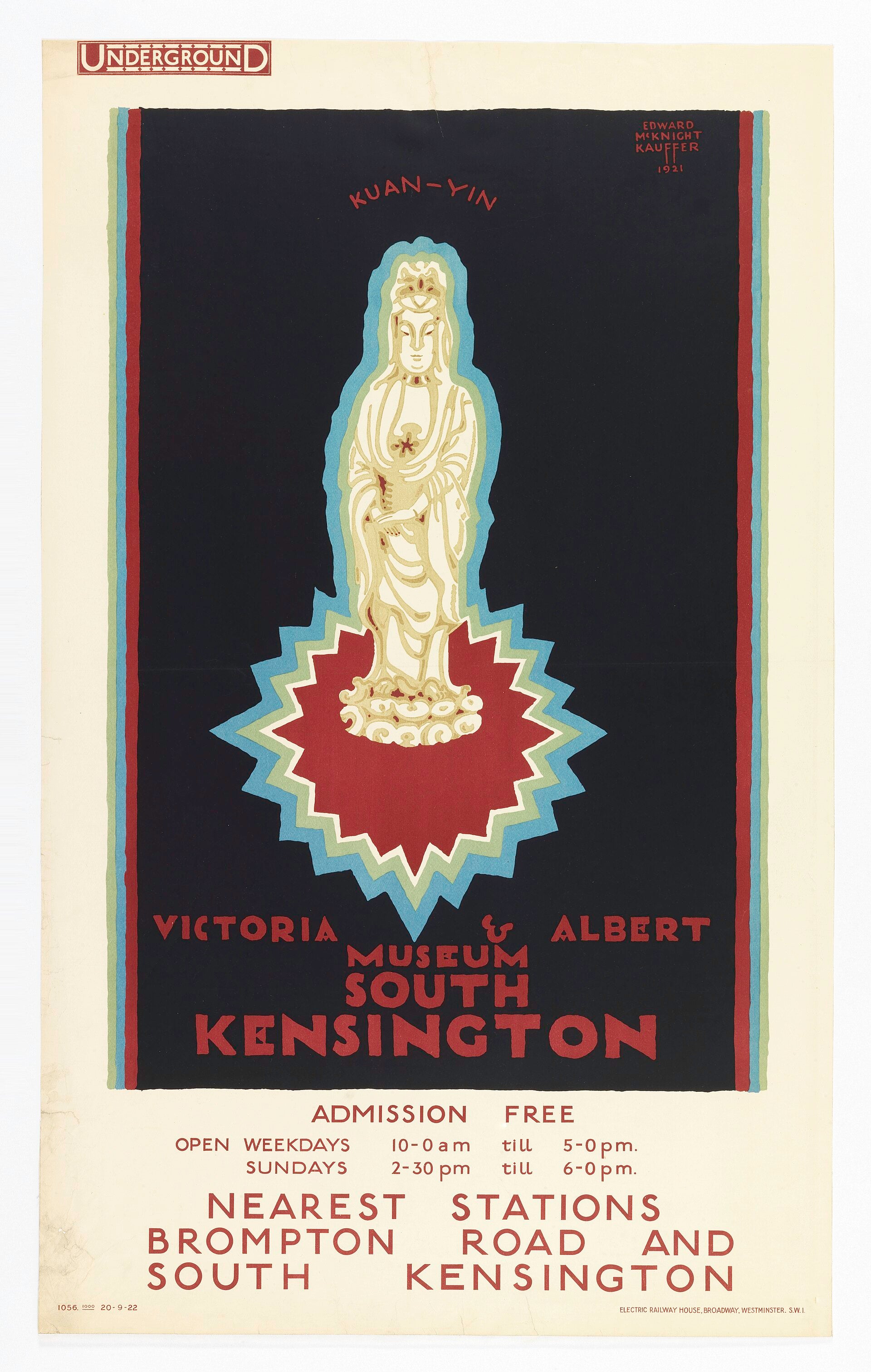 Victoria and Albert Museum — Kuan-Yin, Edward McKnight Kauffer, 1921 — reproduction peinte à la main