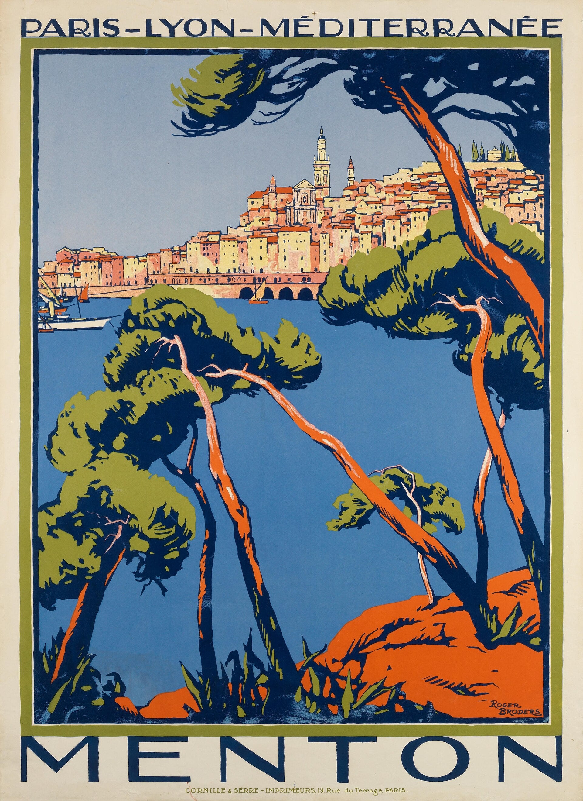 Menton, Roger Broders, vers 1923 — reproduction peinte à la main