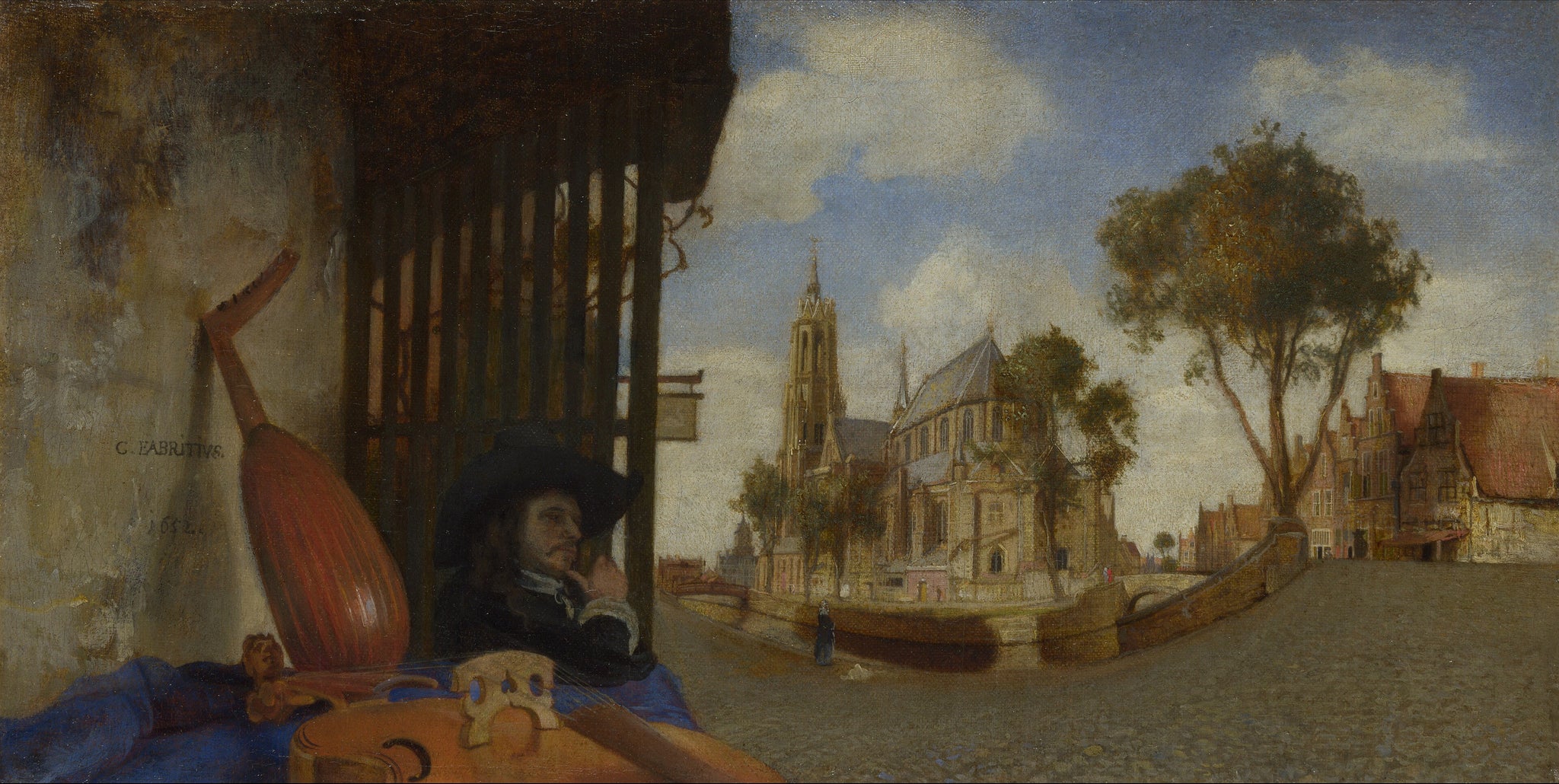 Vue de Delft avec un marchand d’instruments de musique - Carel Fabritius