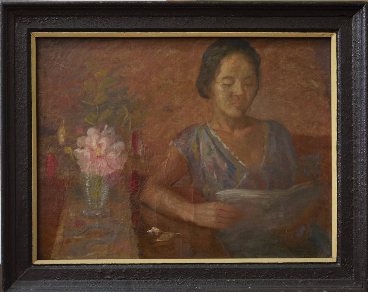 Femme lisant le journal — Zosimo Dimaano, 1939, Huile sur toile
