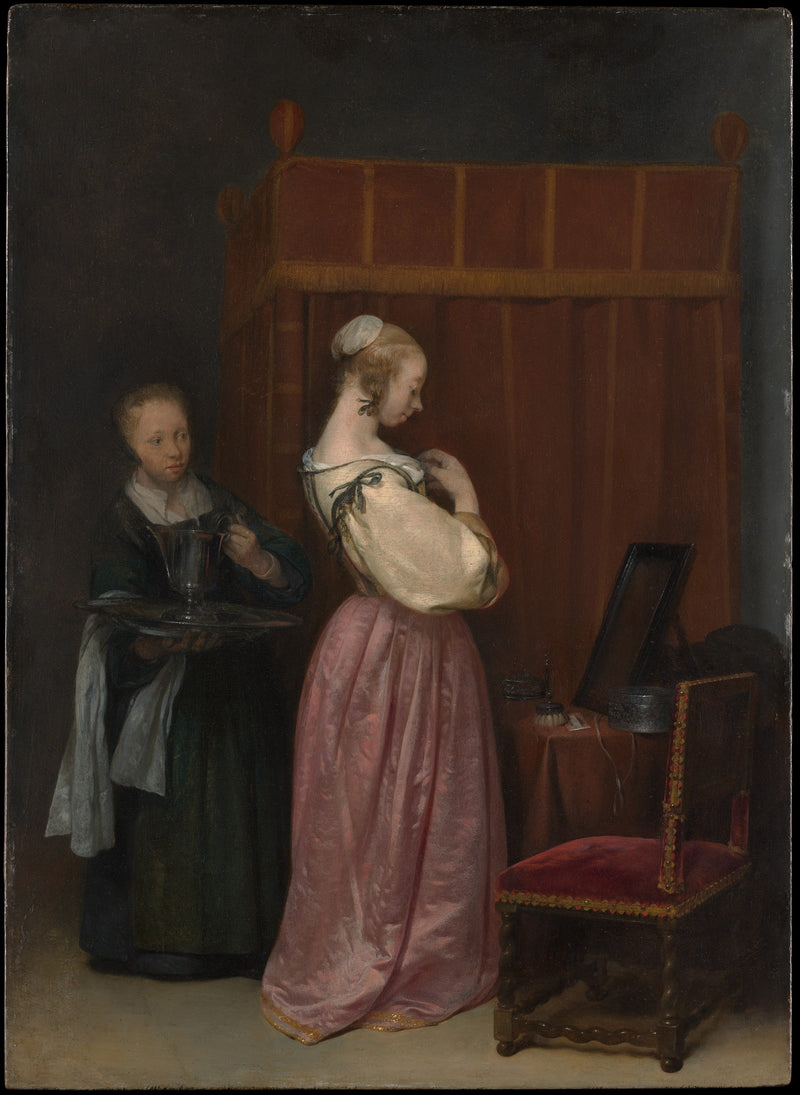 Jeune femme à sa toilette avec une servante - Gerard ter Borch