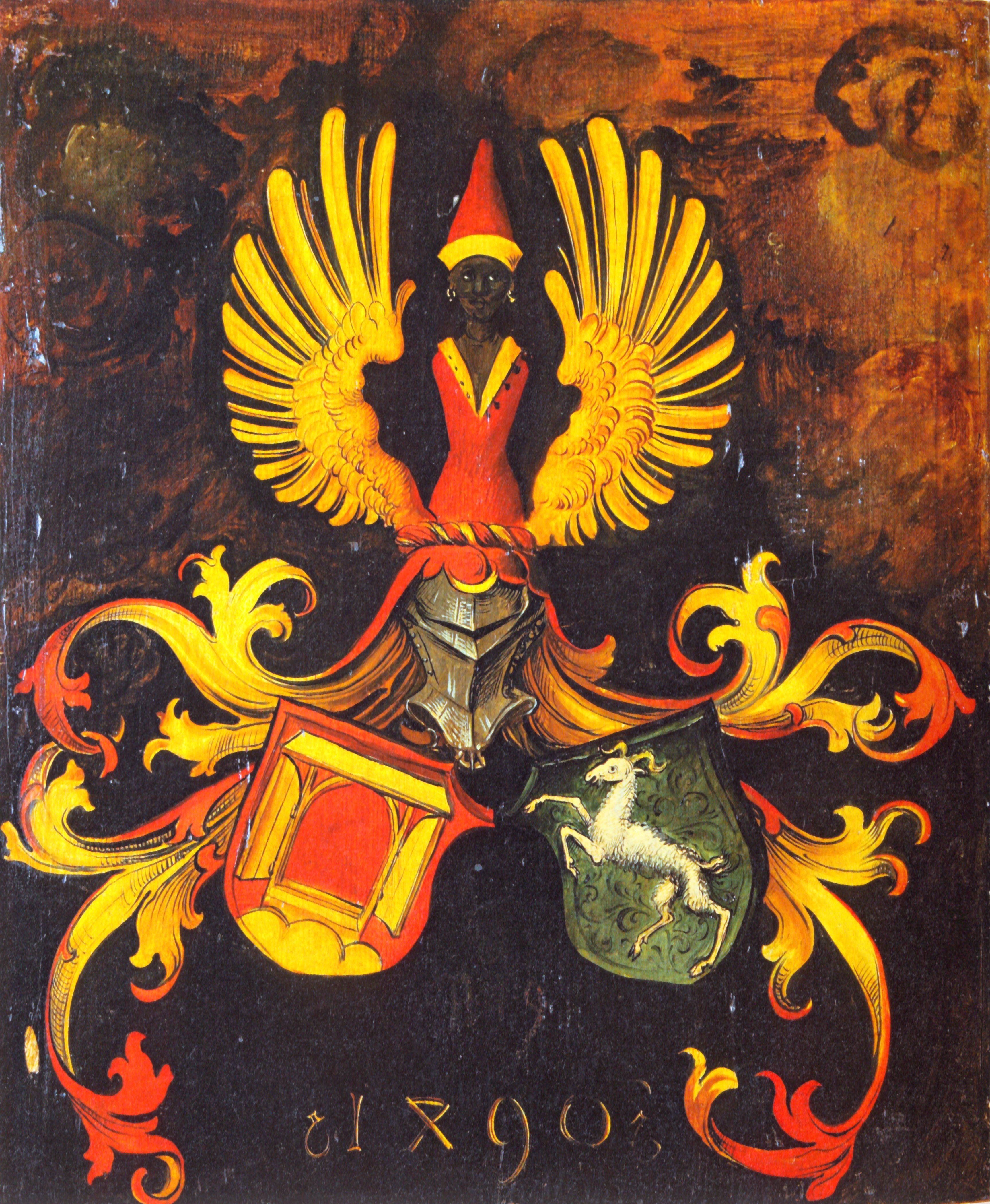 Herb małżeński rodzin Dürer i Holper. Rewers portretu Albrechta Dürera Starszego. - Albrecht Dürer