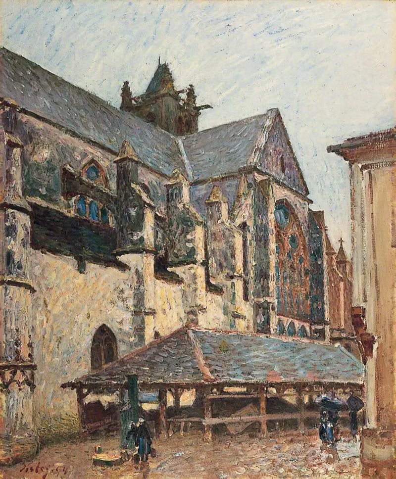 Kościół w Moret w deszczu, strona transeptu - Alfred Sisley