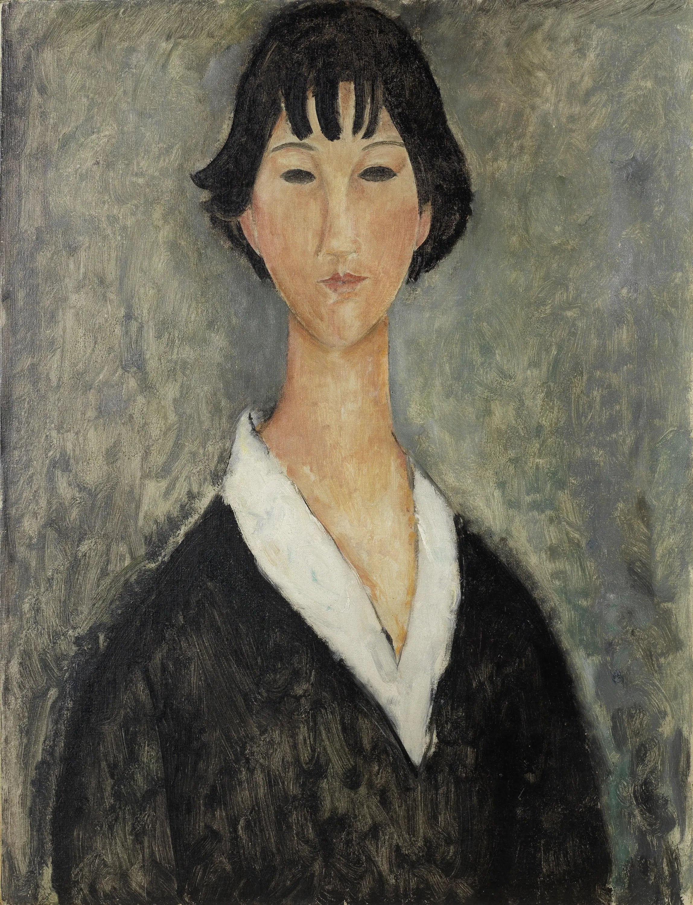 Reproduction du tableau « Jeune fille aux cheveux noirs - Amedeo Modigliani » par Alpha Reproduction en peinture à l’huile