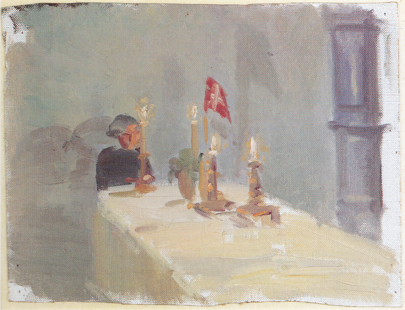 Urodziny. Kobieta przy końcu stołu z świecami i flagą. - Anna Ancher