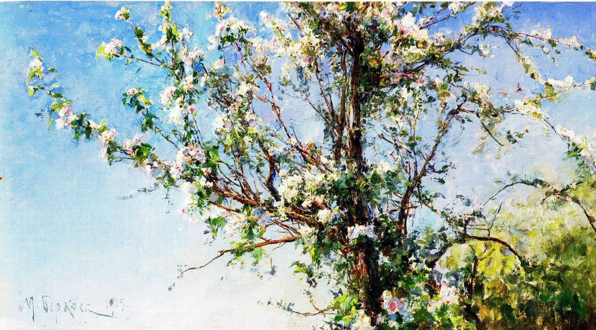 Pommier en fleurs, peinture de Mykhaylo Berkos