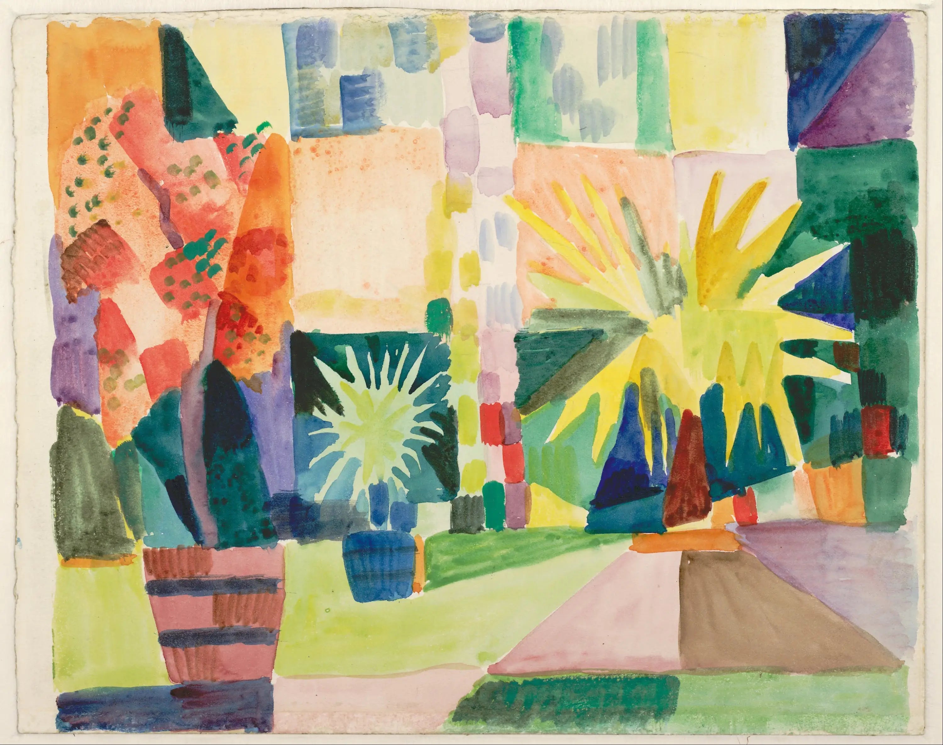 Reproduction du tableau « Jardin au bord du lac de Thoune - August Macke » par Alpha Reproduction en peinture à l’huile