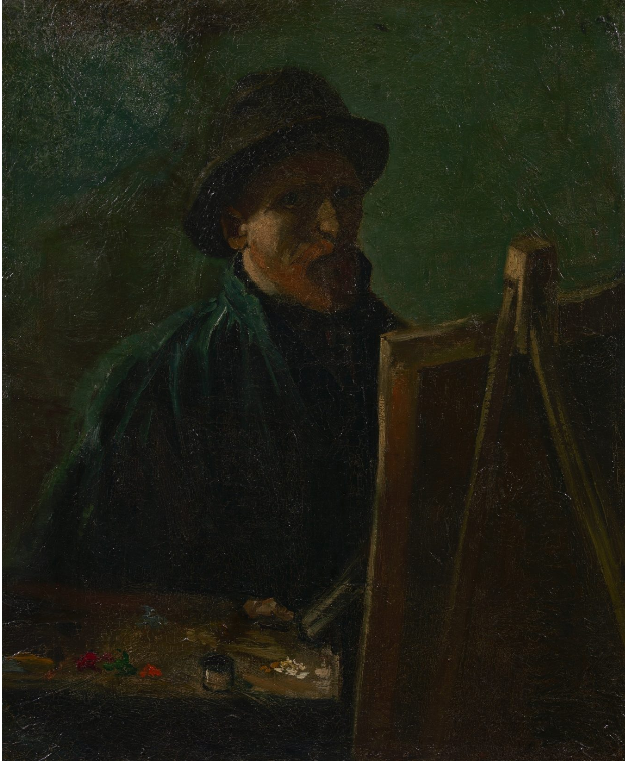 🎩 Autoportret z ciemnym filcowym kapeluszem przy sztalugach – Vincent van Gogh (1886)