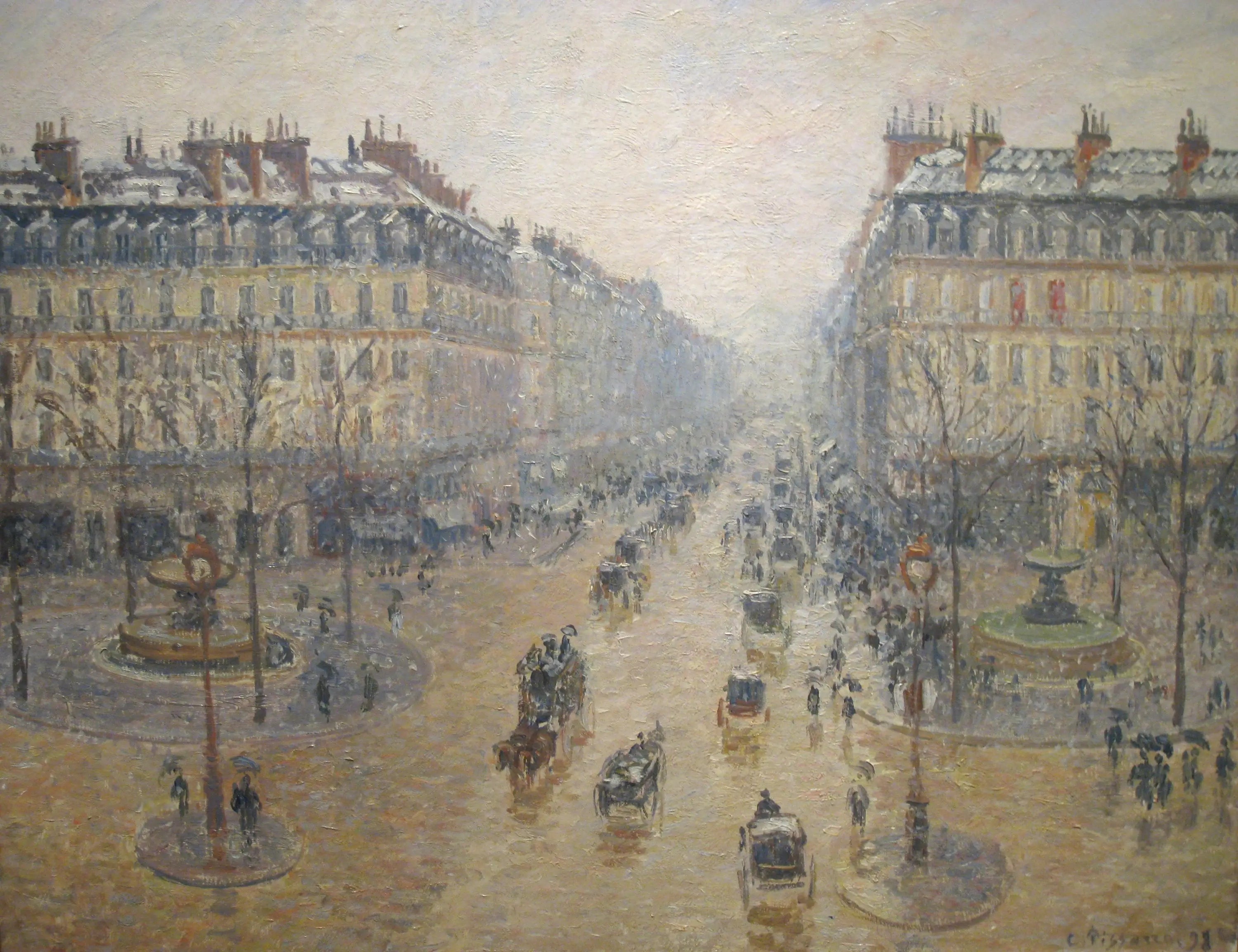 Reproduction du tableau « Avenue de l'Opéra, effet de neige, le matin - Camille Pissarro » par Alpha Reproduction en peinture à l’huile