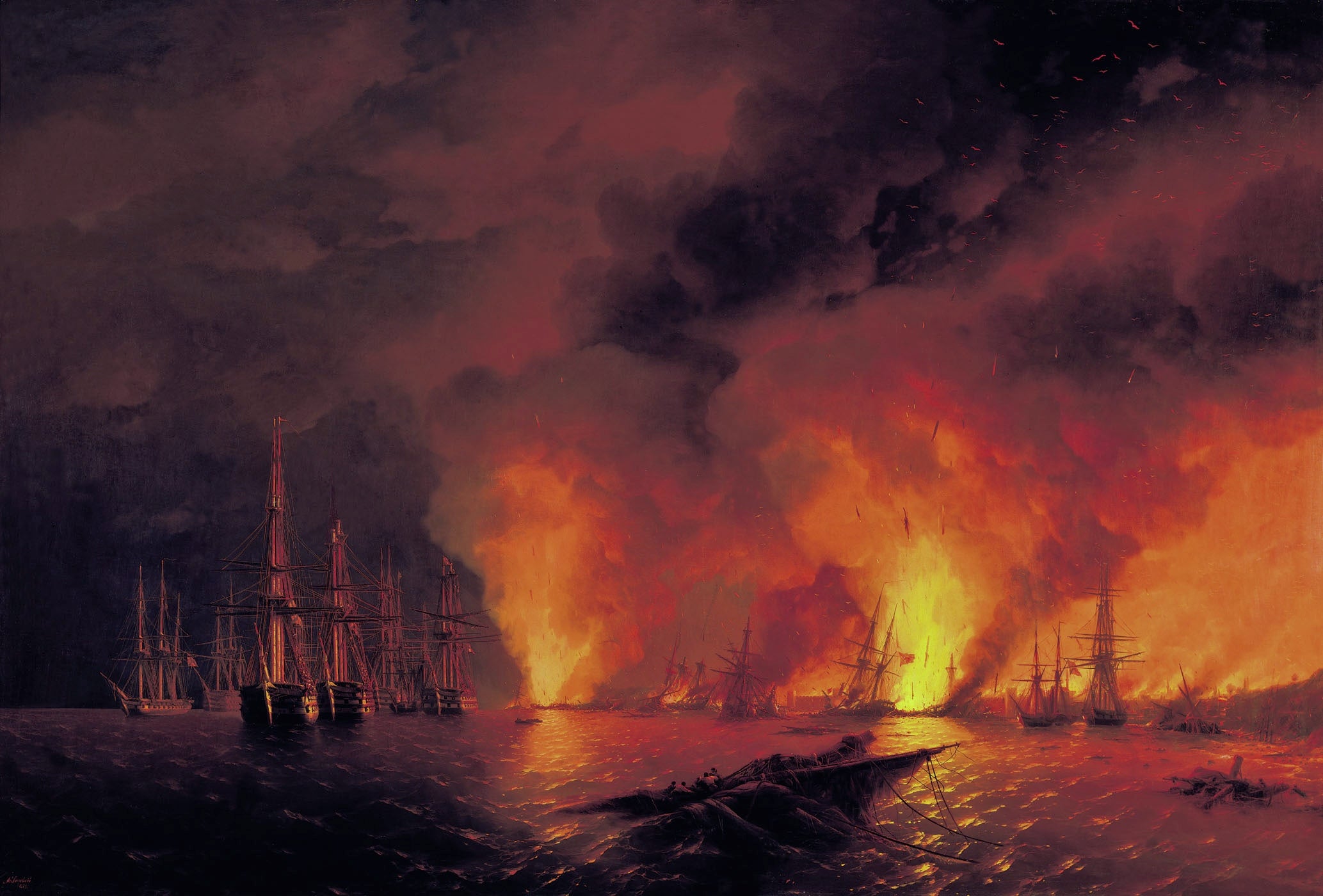 La Bataille de Sinope, le 18 novembre 1853 (Nuit après la bataille). - Ivan Aïvazovski