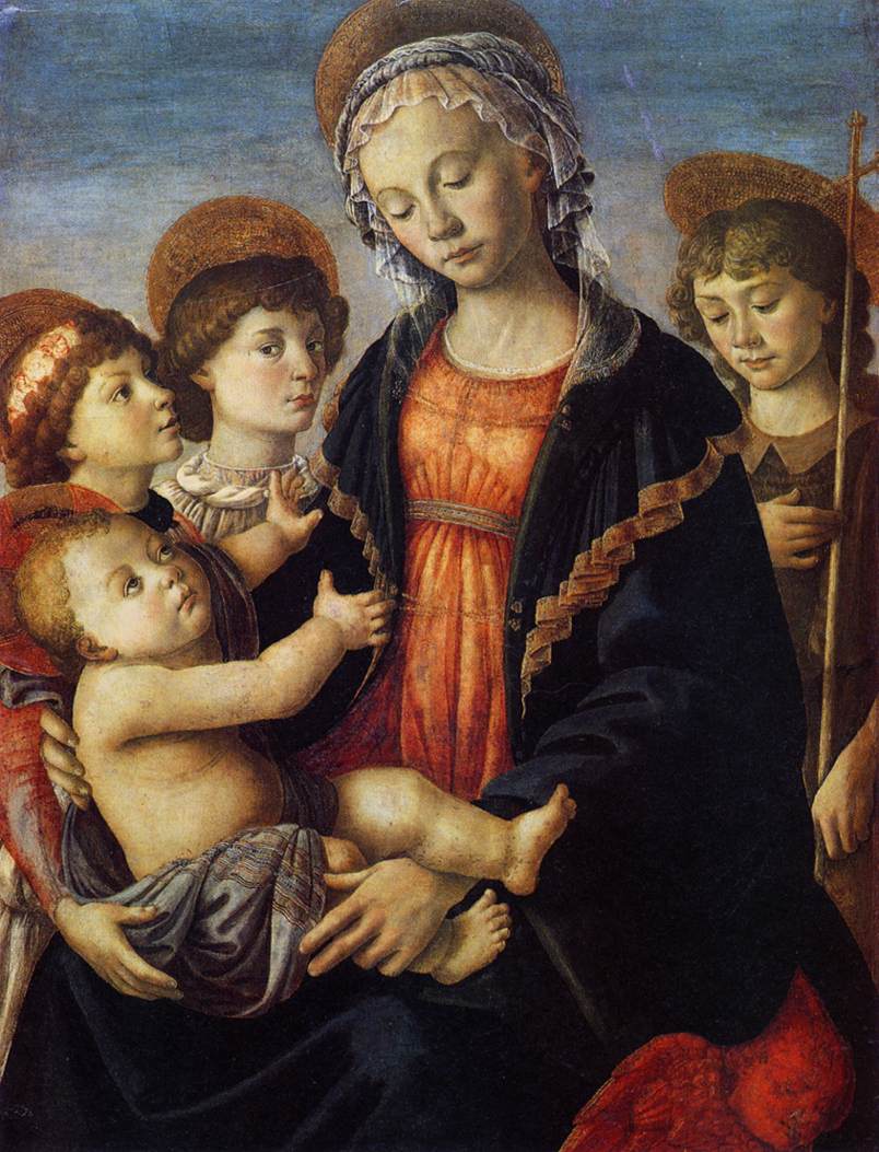 Madonna z Dzieciątkiem, Młody Święty Jan Chrzciciel i Dwie Anioły - Sandro Botticelli