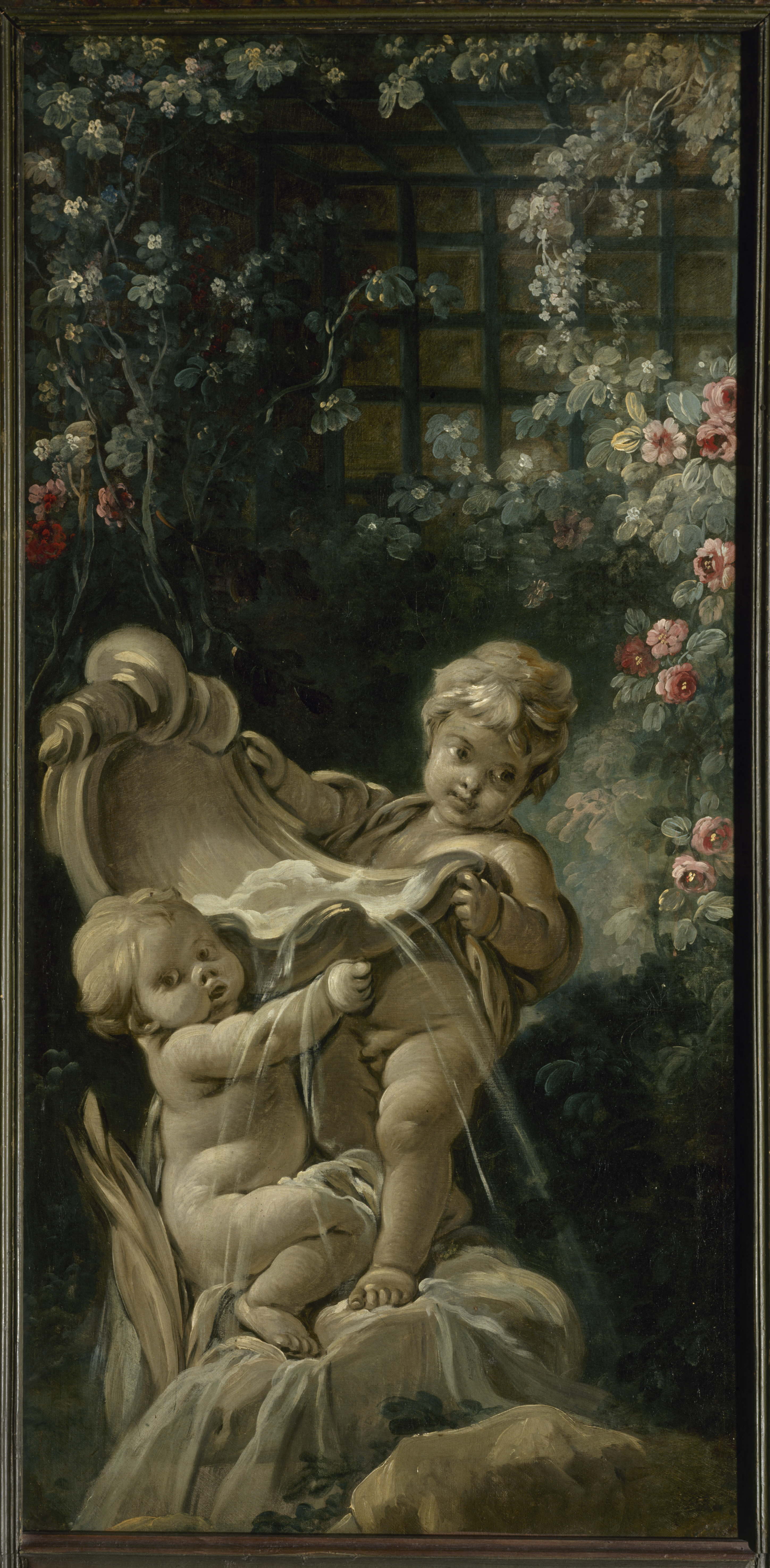 Fontaine avec deux amours dont l'un est agenouillé - François Boucher