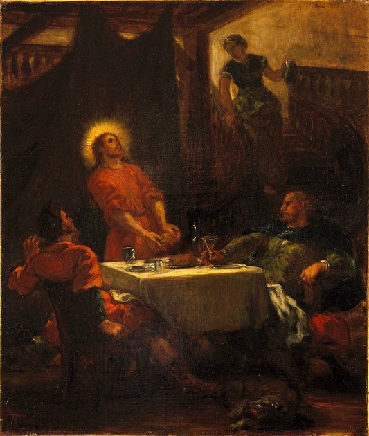 Reproduction du tableau « Les Disciples d'Emmaüs, ou Les Pèlerins d'Emmaüs - Eugène Delacroix » par Alpha Reproduction en peinture à l’huile