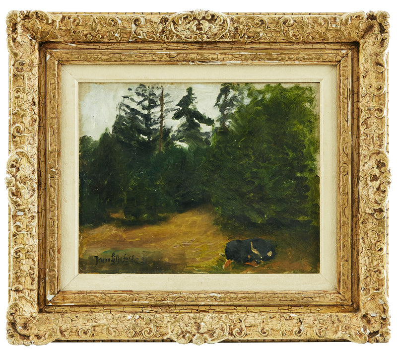 Paysage forestier avec un chien endormi - Bruno Liljefors