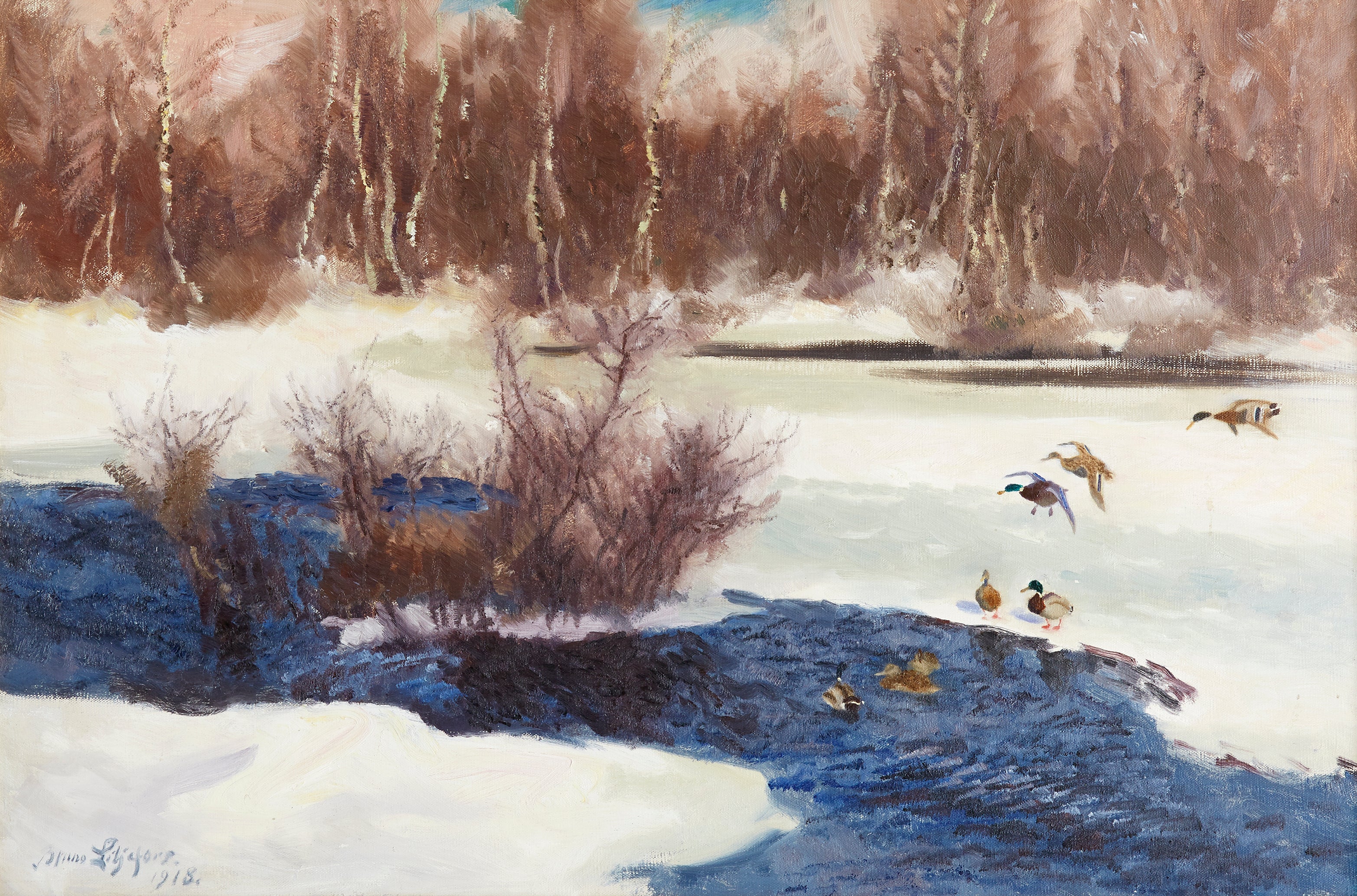 Canards colverts sur un cours d'eau gelé - Bruno Liljefors