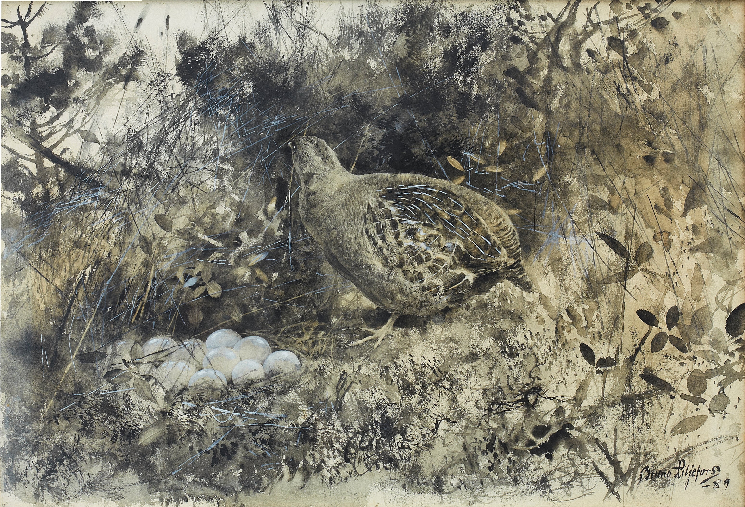 Perdrix grise au nid - Bruno Liljefors