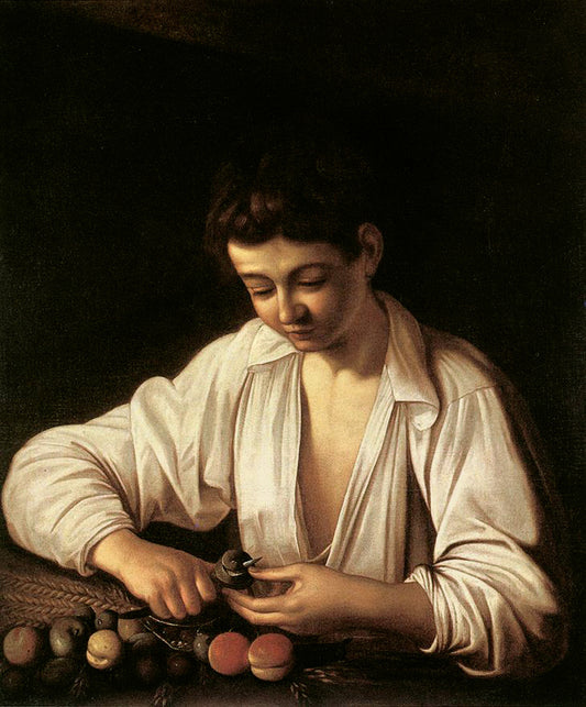 Reproduction du tableau « Garçon épluchant des poires - Le Caravage » par Alpha Reproduction en peinture à l’huile
