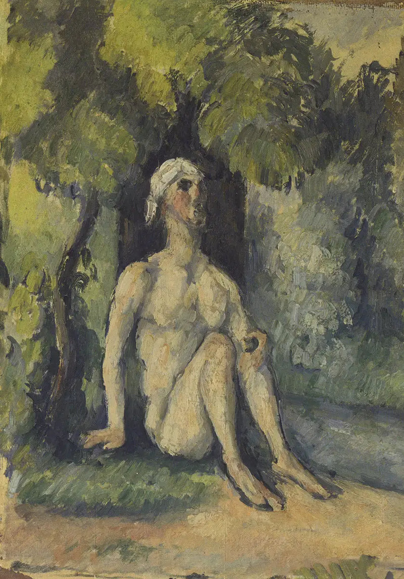 Kąpiący się siedzący nad brzegiem wody - Paul Cézanne