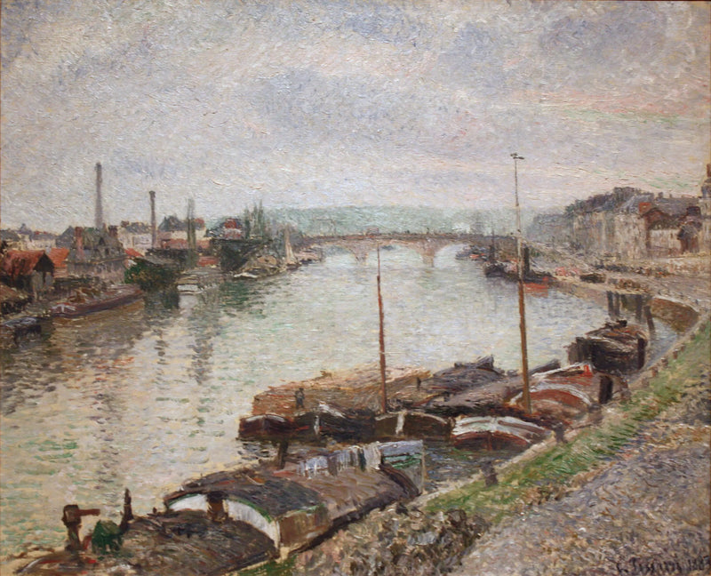 Kamienny most i barki w Rouen - Camille Pissarro