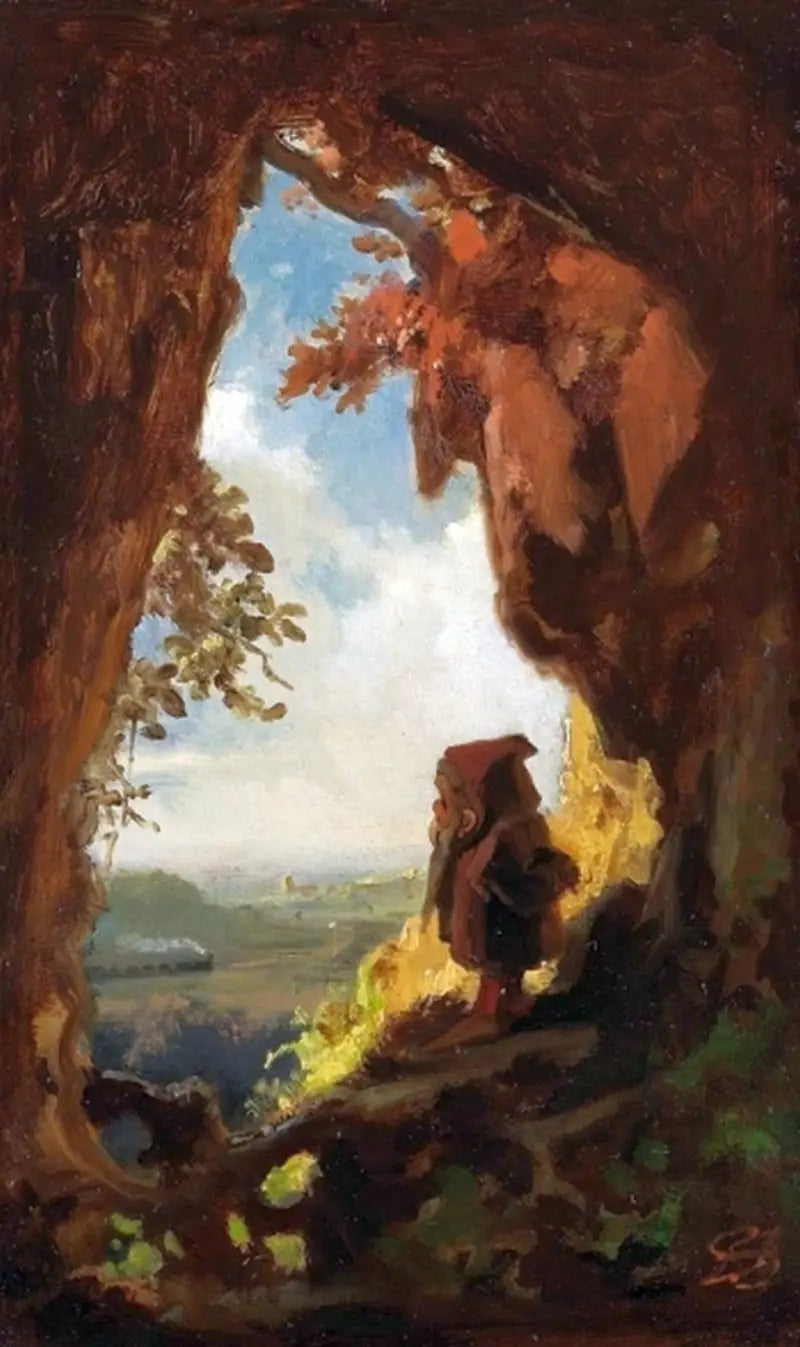 Gnom patrzący na pociąg - Carl Spitzweg