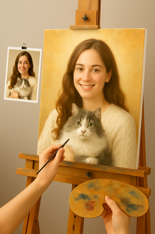 🎨 Obraz Zwierzę i Osoba Portret Personalizowany – Unikalny Obraz Olejny
