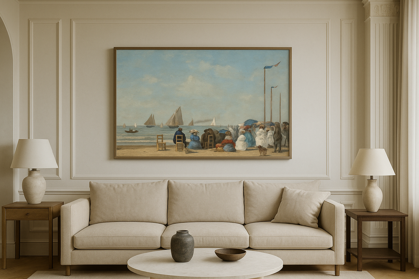🏖️ Scena plażowa w Trouville – Eugène Boudin (1863)
