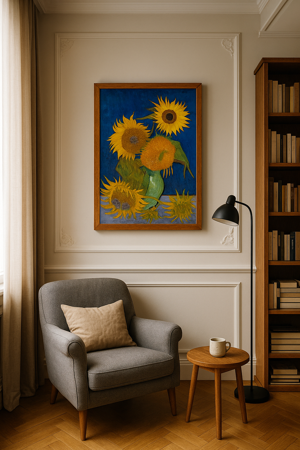 🌻 Słoneczniki (królewsko-niebieskie tło) – Vincent van Gogh (1888)