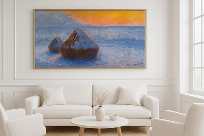 „Stogi siana, efekt śniegu o zmierzchu” – Claude Monet (1891)