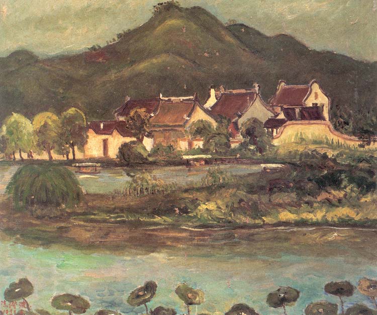 Vieilles maisons de Hangzhou, Chen Cheng-po, 1938, huile sur toile