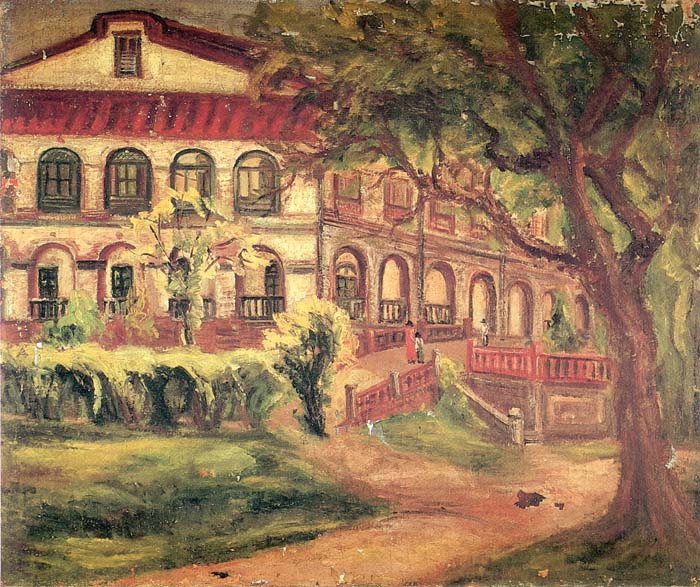 Campus du lycée de jeunes filles Changrong, Chen Cheng-po, 1941, huile sur toile