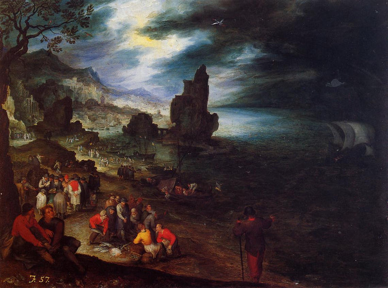 Paysage côtier avec le sacrifice de Jonas - Jan Brueghel l'Ancien