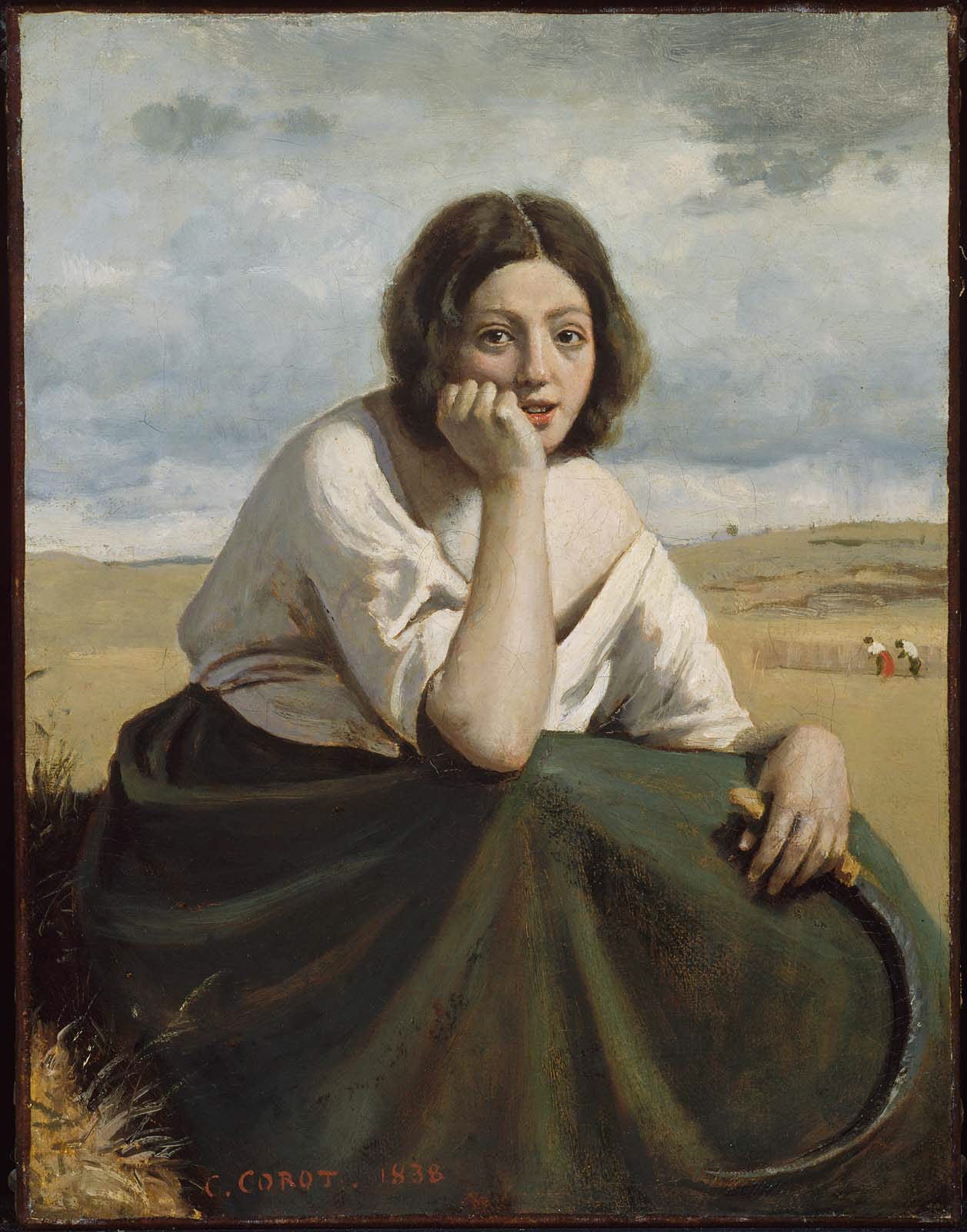 Moissonneuse tenant sa faucille, la tête appuyée sur la main - Jean-Baptiste Camille Corot