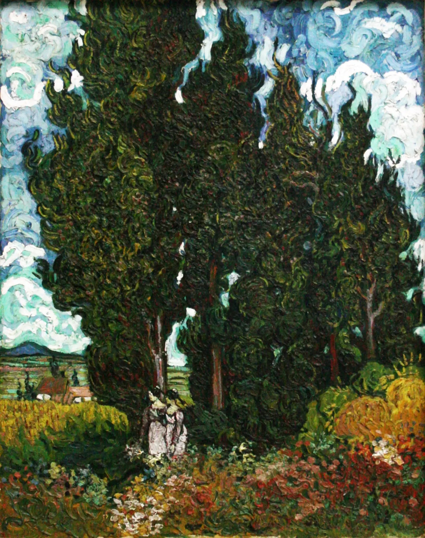 Reproduction du tableau « Cyprès à deux figures - Vincent van Gogh » par Alpha Reproduction en peinture à l’huile