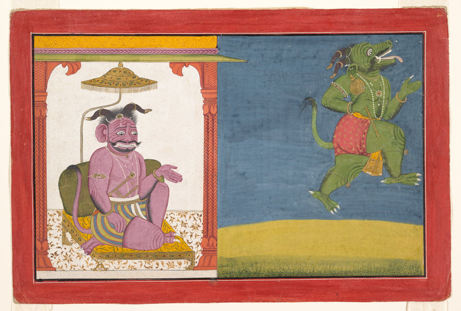 The Demon Hiranyaksha Departs the Demon Palace: Folio from a Bhagavata Purana Series - Northern India, Guler, Himachal Pradesh