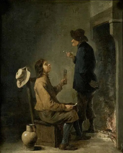 Dwóch rolników palących przed ogniskiem - David Teniers Młodszy