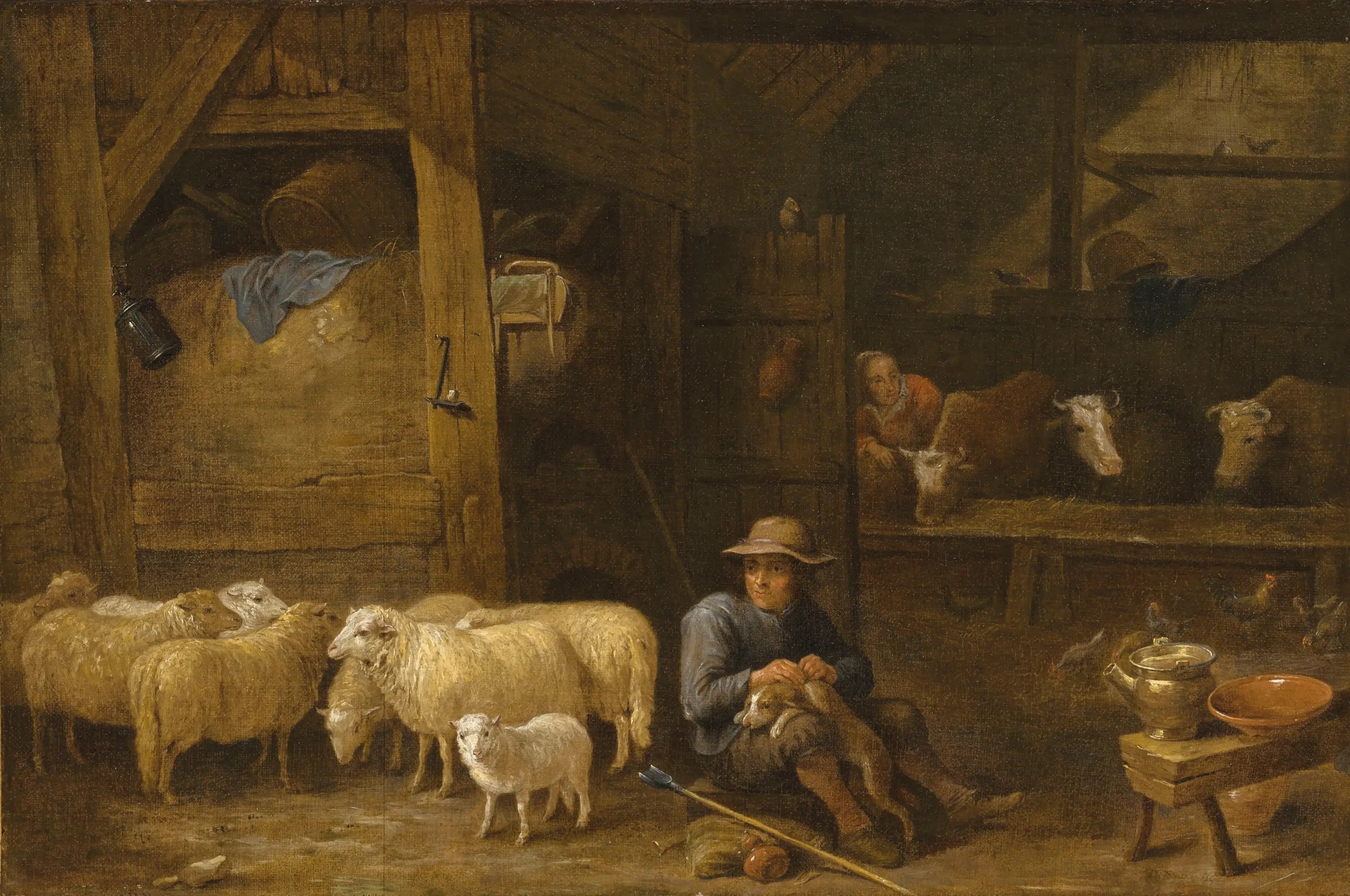 Intérieur d’une grange avec un berger et son troupeau - David Teniers le Jeune - Alpha Reproduction