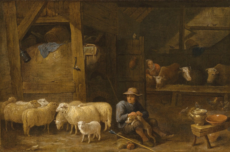 Wnętrze stodoły z pasterzem i jego stadem - David Teniers Młodszy