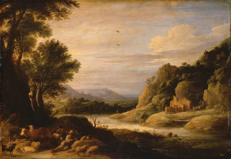 Pejzaż rzeczny z pasterzami i stadem w spoczynku - David Teniers Młodszy