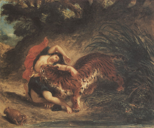 Reproduction du tableau « Indienne mordue par un tigre - Eugène Delacroix » par Alpha Reproduction en peinture à l’huile